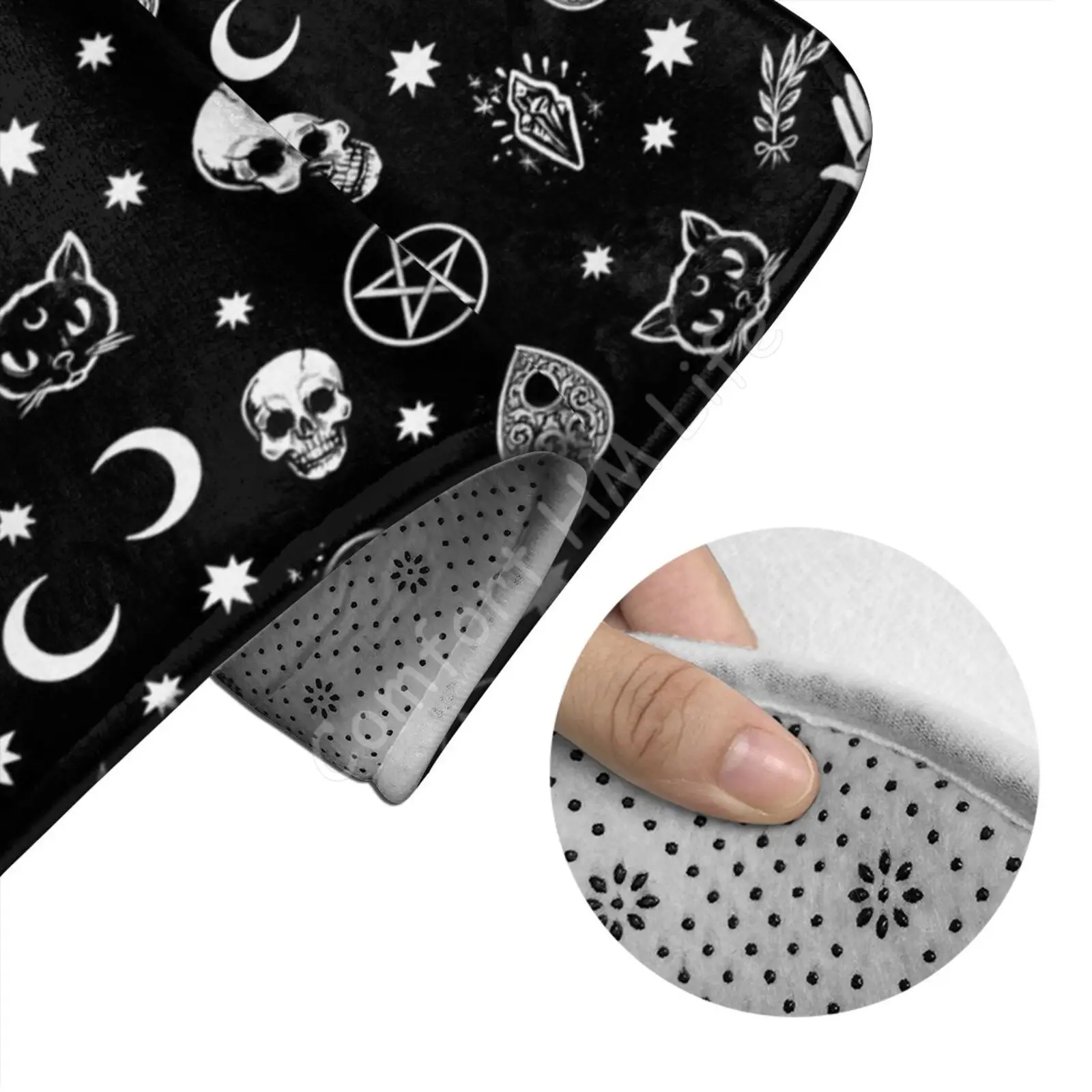 Black Witch Skull Moon Divination 3 Pcs Toilet Cover Non Slip Mat Bath Rugs Toilet Seat Bath Rug Accessories for Bathroom Decor