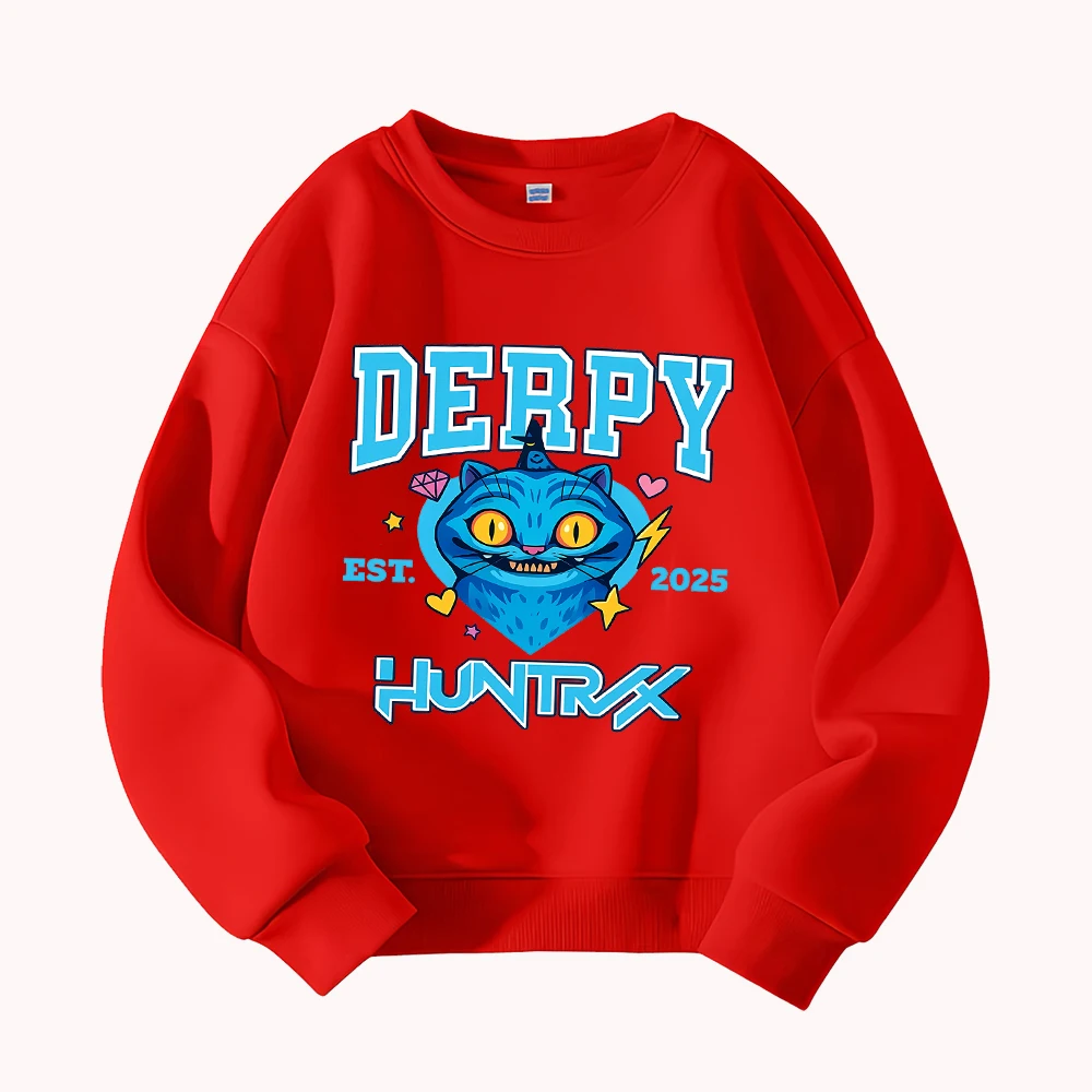 Derpy Huntrex Cat البلوز للنساء الرجال لطيف الكرتون الجرافيك كنزة قطيفة 2025 العصرية الشارع الشهير موضة عادية للجنسين