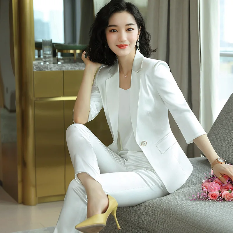 High-end Premium Women\'s Blazer Pant Two Piece Office Suit 2022 Spring New Elegant Temperament Female Jacket Casual Ninth Pants