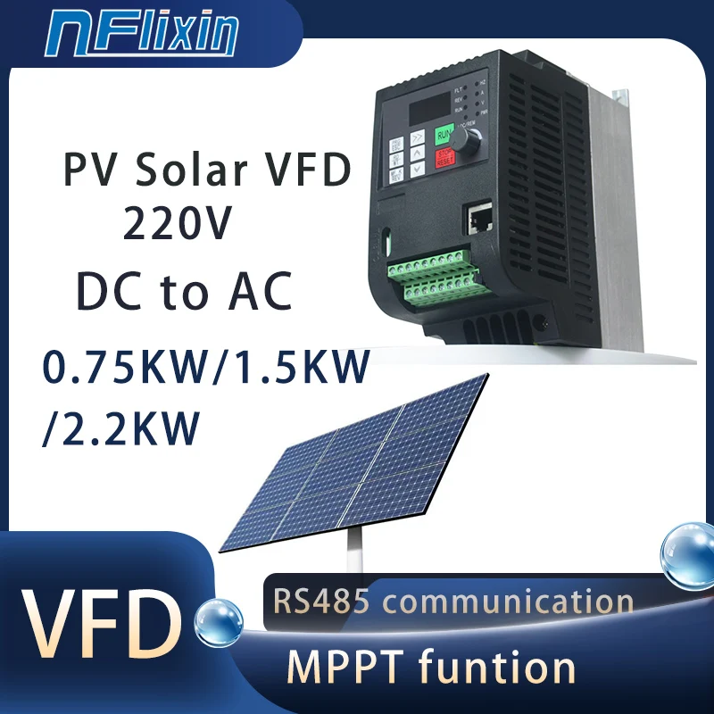 Solar VFD 3 Phase  220V Output Variable Frequency Inverter 0.75/1.5/2.2/4/5.5/7.5KW Frequency Drive for Motor Speed Control