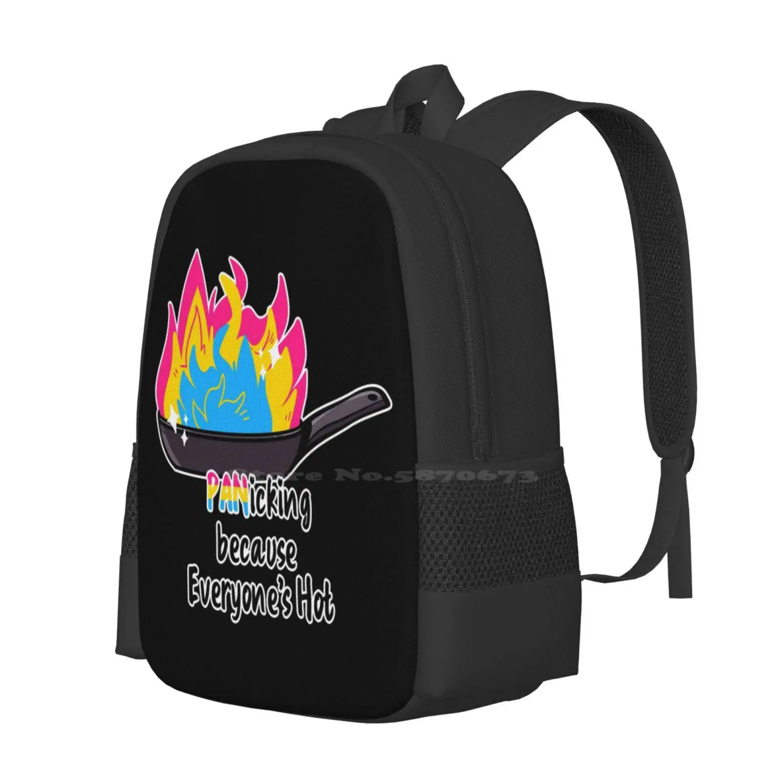 Panicking Because Everyone'S Hot Hot Sale Backpack Fashion Bags Pansexual Pride Lgbtqia Equality Rainbow Queer Humor Fire Funny