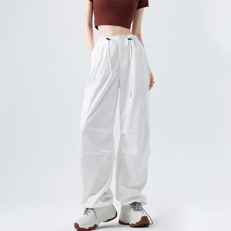 

Американские рабочие брюки женские осенне-зимние бархатные 2025 новые тонкие и тонкие широкие брюки с высокой талией однотонные прямые брюки