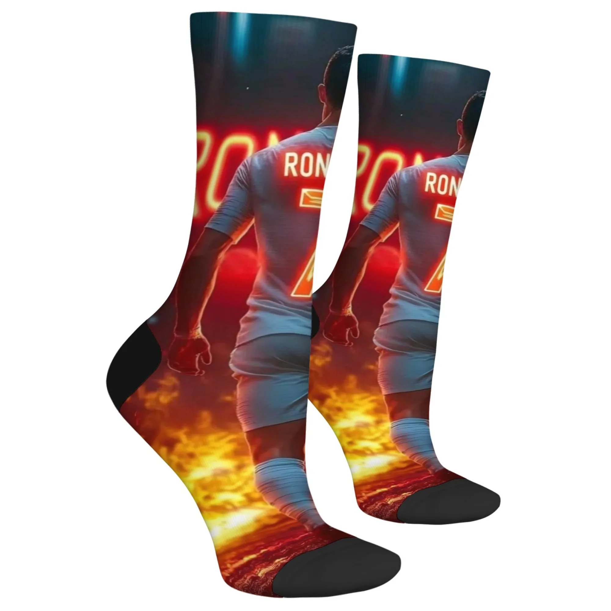 Novelty Flame Football CR7 Cristiano Ronaldo Men's Funny Socks Comfortable Breathable Non-slip Socks Fashion Casual Sports Socks