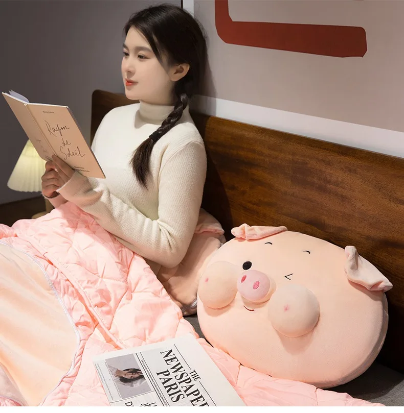 

Pink Nap Quilt Blankets Foldable Sofa Napping Cover Office Room Warm Pillow Blankets Portable Travel Quilt Car Hug Pillows