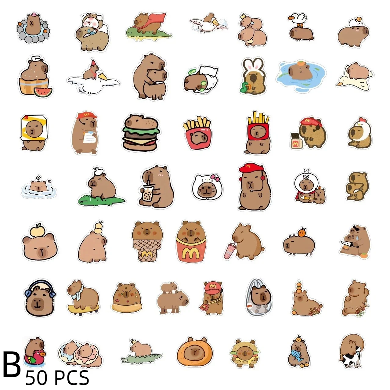 50/100pcs New Style Cartoon Capybara Stickers, Cute Capybara Notebook Stickers, Decorative Stickers for Phones, Water Cups,kawai