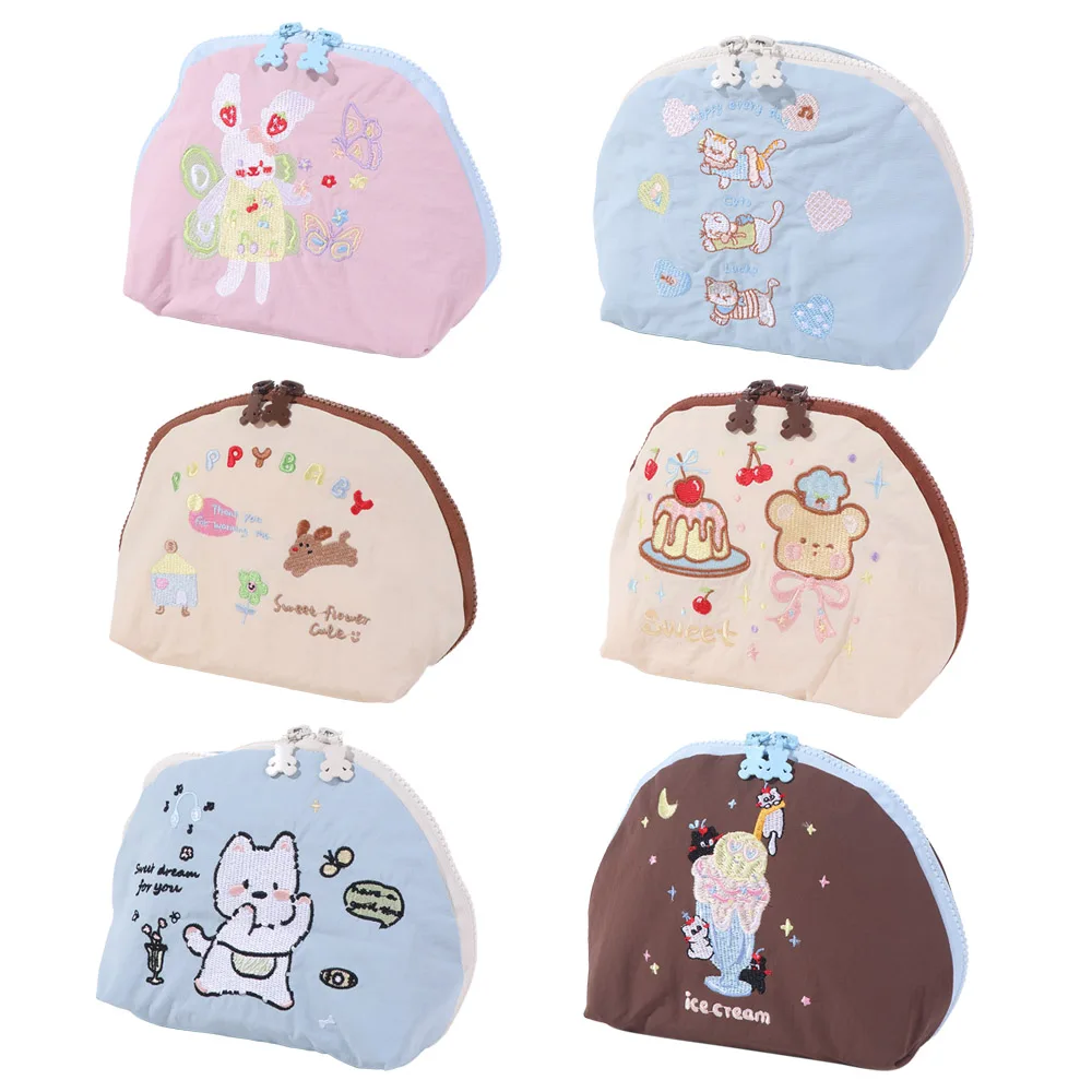 

Wash Bag Cartoon Embroidery Cosmetic Bag Portable Animals Nylon Makeup Bag Multifunctional Flower Skincare Storage Bag Travel