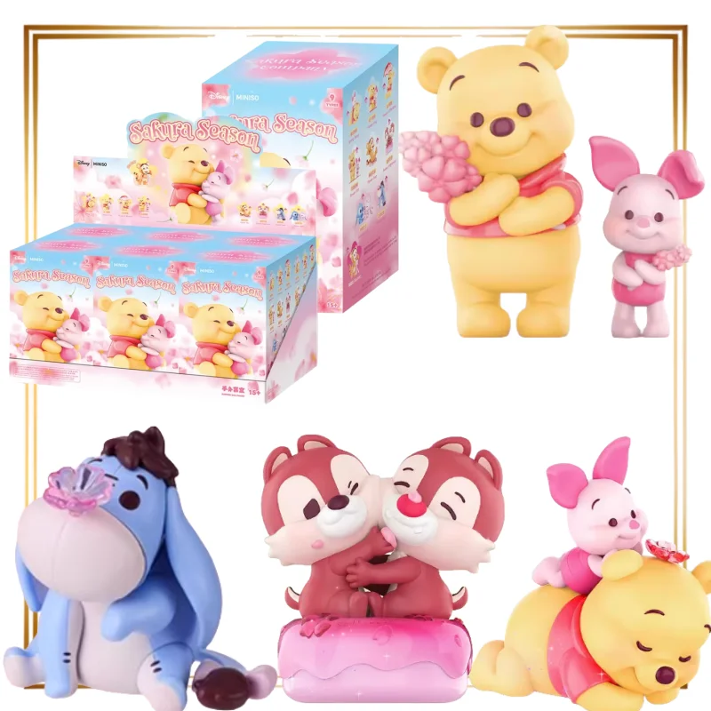 Miniso Pooh Bear Puff Honey Resmi Asli dalam Kotak Buta Musim Semi, Figur Mainan Hiasan Meja, Hadiah Liburan, Anime Perimeter