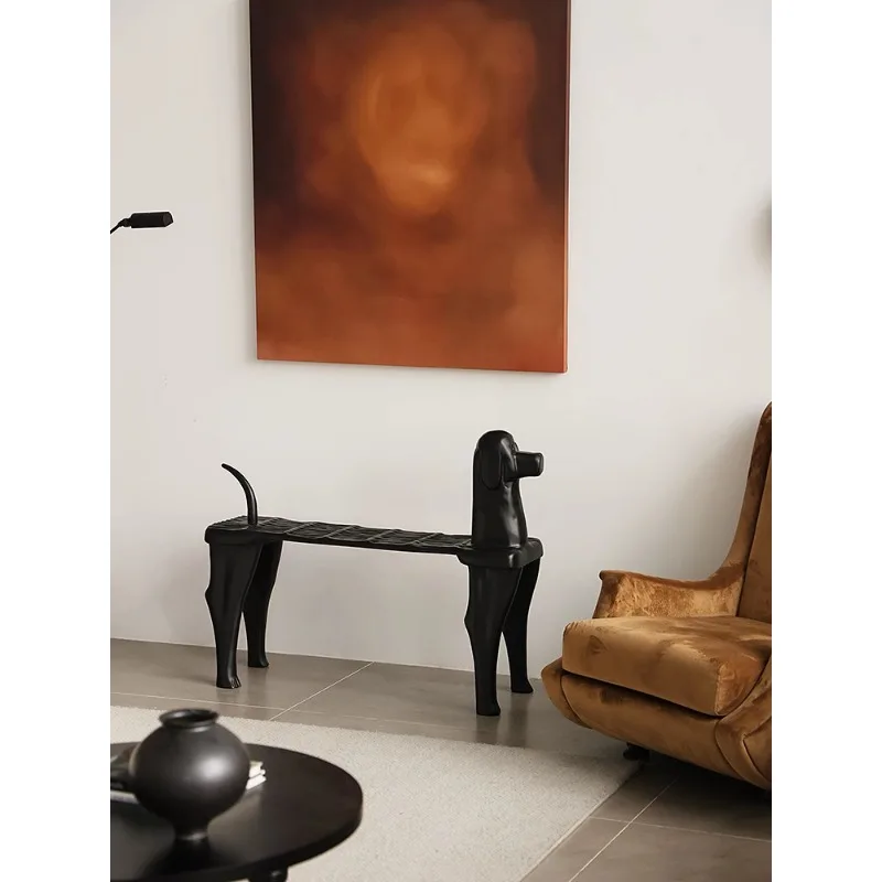 Medieval solid wood dog head stool