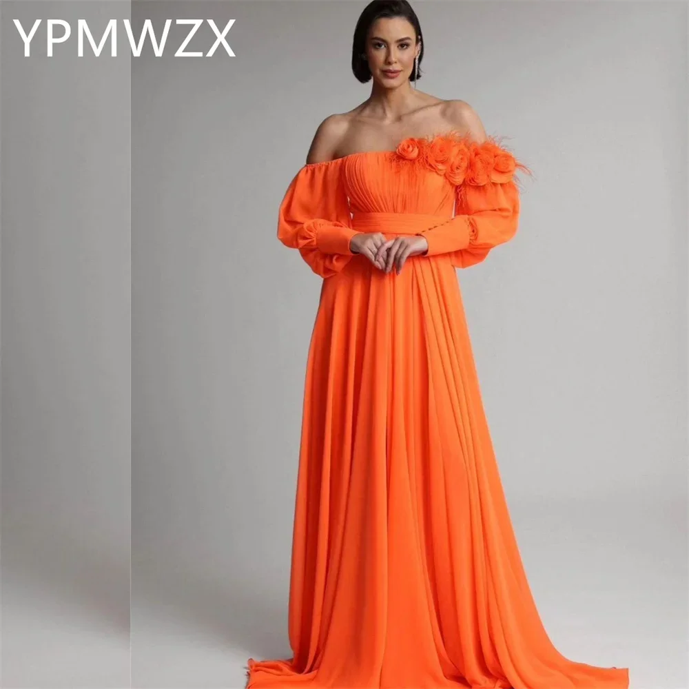 

Customized Evening Dress Party Occasion Women Formal YPMWZX Off-the-shoulder A-line Floor Length Skirts Draped Bespoke Occ