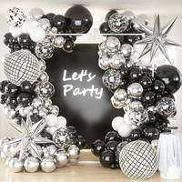 135 Pcs Silver Black White Balloon Garland Disco Ball Balloons Arch for Birthday Party Decorations New Years Party Decorations