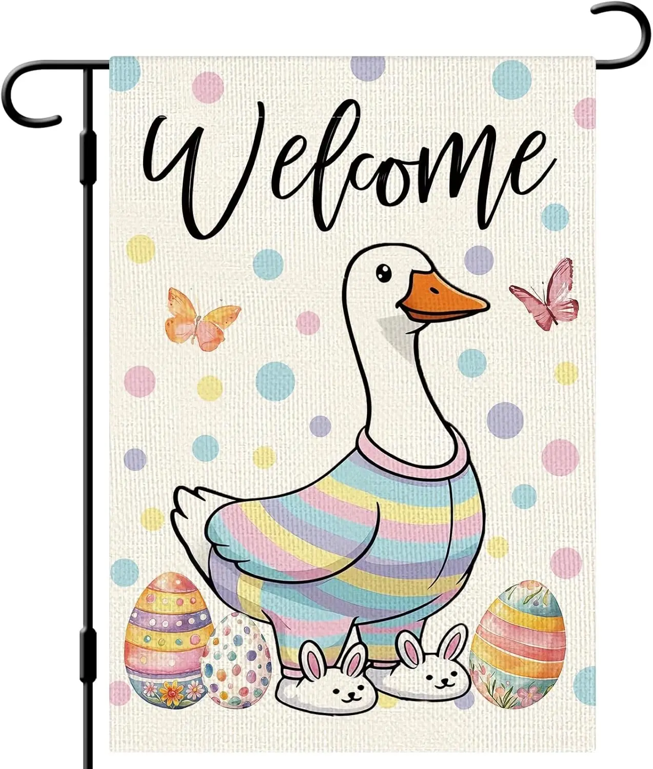 DLZDN Welcome Easter Goose Egg Garden Flag 12×18 Inch Double Side Vertical Burlap Farmhouse Yard Sign Spring Holiday Outdoor IIC