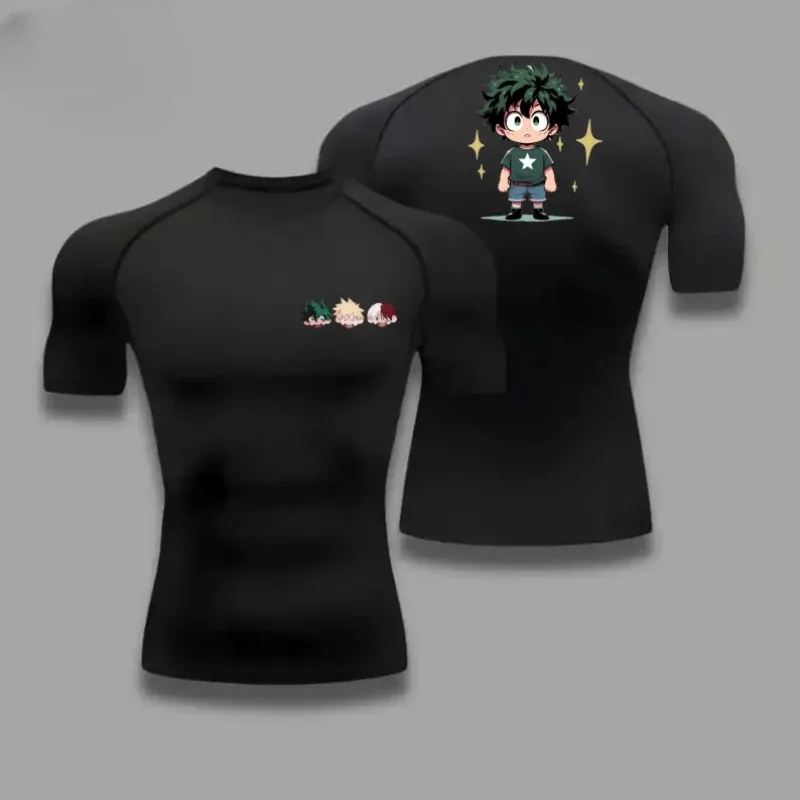 

Men Summer Athletic Compression TShirt Breathable QuickDry High-Elasticity Short Sleeve Tee with Bold Izuku Midoriya Graphic Gym