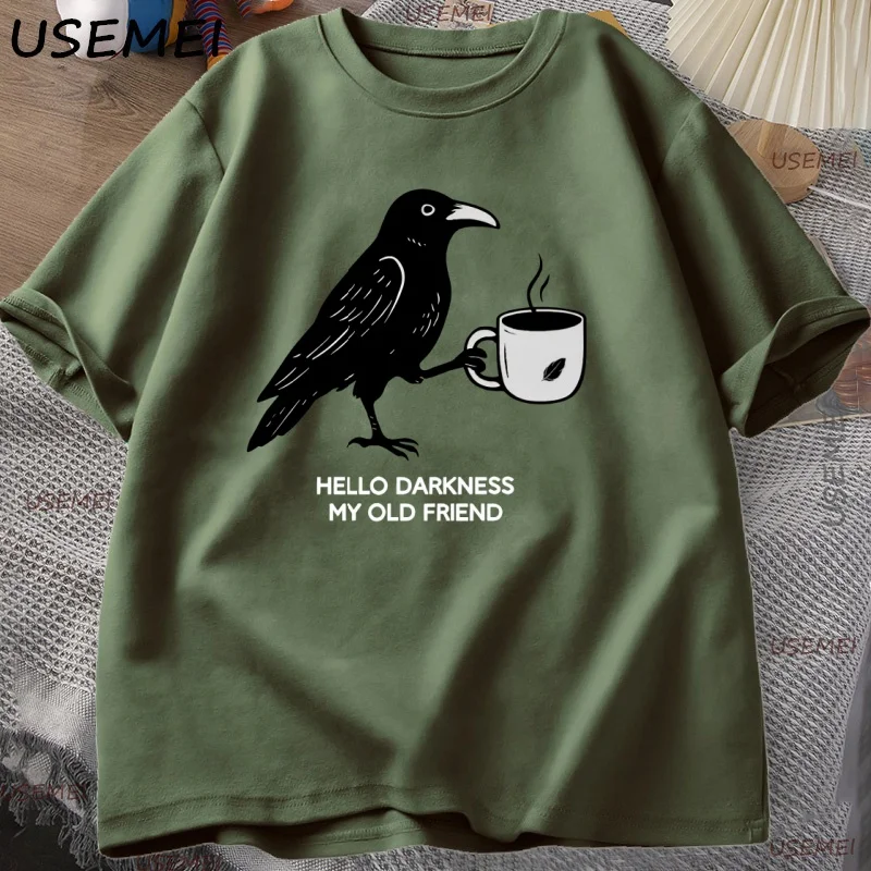 Vintage Crow Coffee T Shirt Halloween T-Shirt Fall Tee Women Men Cotton Tops Creative Crew Neck Tees Short Sleeve Loose TShirt - view 4