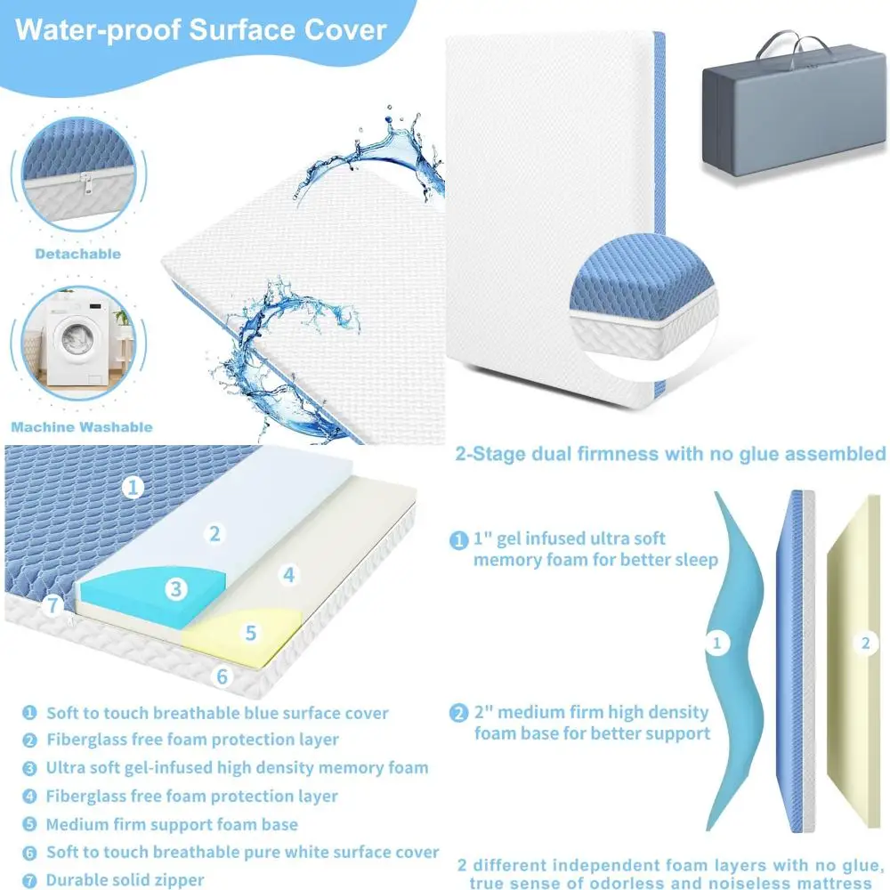 

38 x 26 Double Layer Mattress with Waterproof Cover and Detachable Washable Mini Mattress