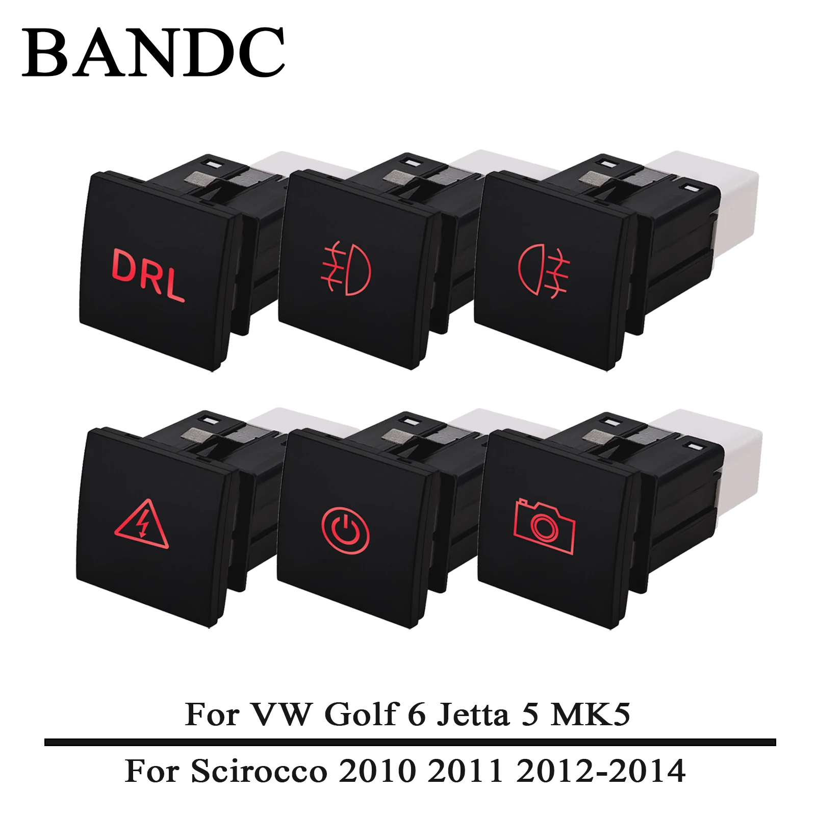 12V Auto-Drucktastenschalter - Rote LED-Tagfahrlicht-Radar-Kamera-Spiegel Ein/Aus-Schalter für VW Golf 6 Jetta 5 MK5 Scirocco Zubehör