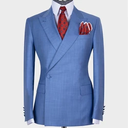 Classic Double Breasted Blue Groom/Groomesmen Tuxedo for Wedding 2pcs Blazer Pants Formal Special Occasion Business Men's Suits