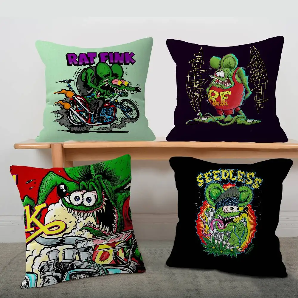 Rebellious RAT FINK Cartoon Cushion Cover Pillowcase Upholstery Sofa Throw Pillow Home Decor Pillowcas