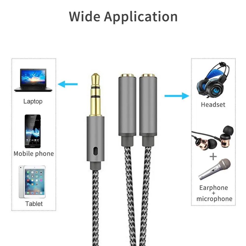 Headset Adapter Headphone Mic and Speaker Y Splitter Cable 3.5mm  Audio Male to 2 Female For Earphone Extense Mobile Audio