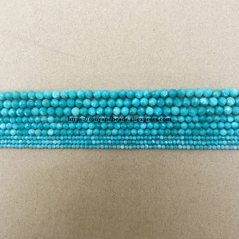 Semi-precious Stone 2 3 4MM Small Diamond Cuts Faceted AA Brazil Blue Green Amazonite Round Loose Beads 15\