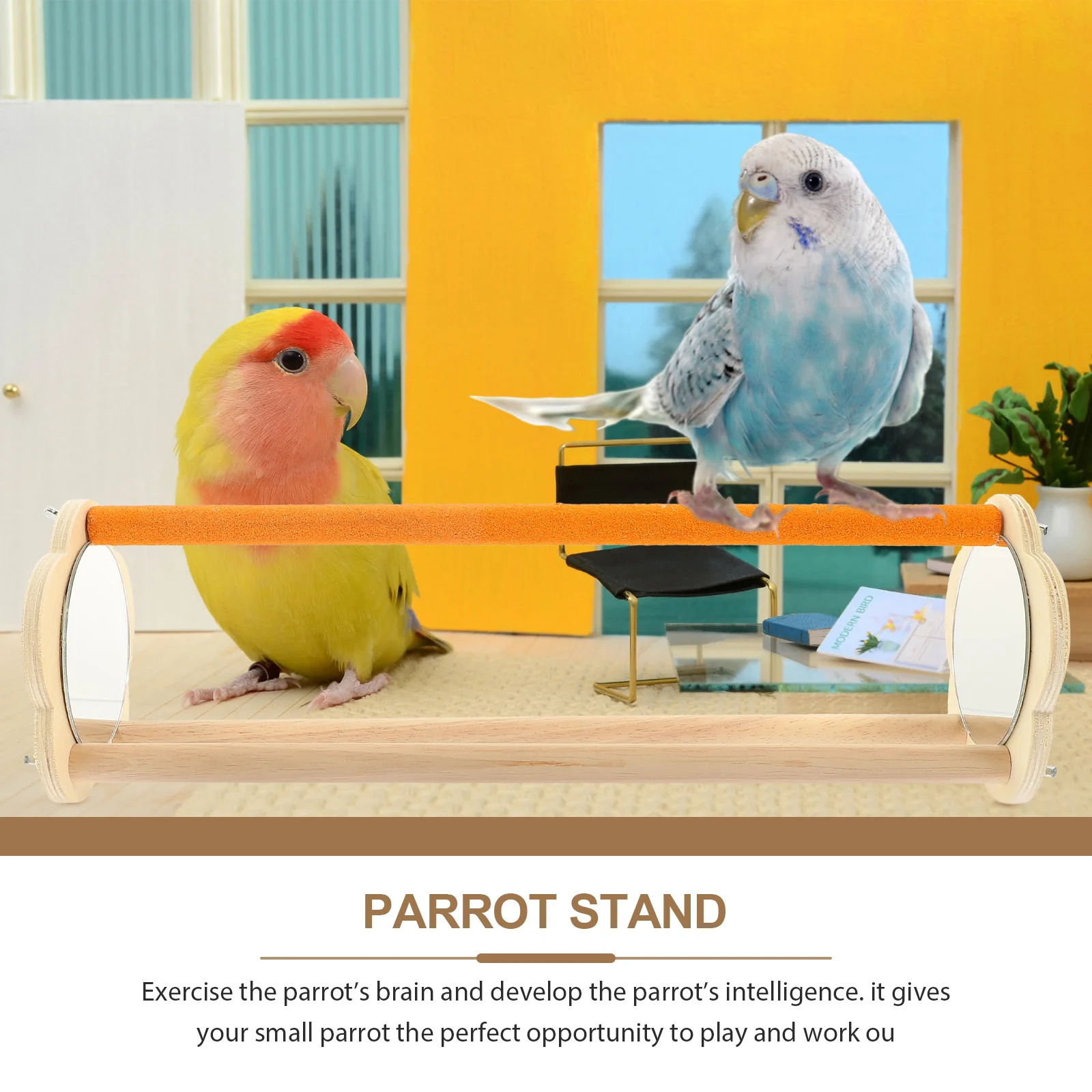 

Sturdy Wood Perch Natural Wooden Training Rack Decorative Desktop Bite-Resistant Tabletop Parrot Stand Bird Cage Accessory