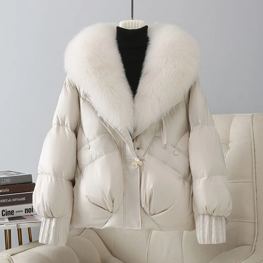 Big Real Fox Fur Collar Brown Duck Down Coat Women Fahsion Thick Warm Natural Fur Puffer Jacket New Winter Clothes Female