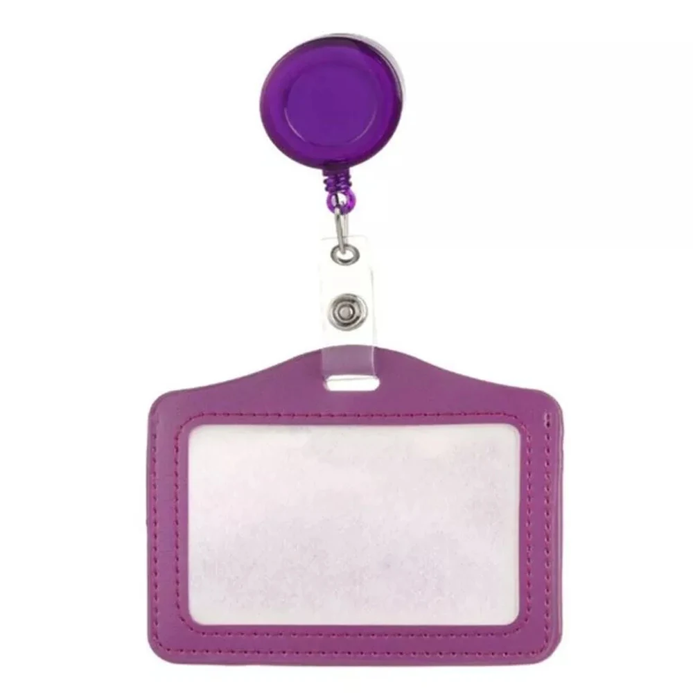Candy Colors Horizon Style Badge Holder Clip PU Leather Nurse Doctor Name Card Holder ID Badge Holder Retractable Badge Reels