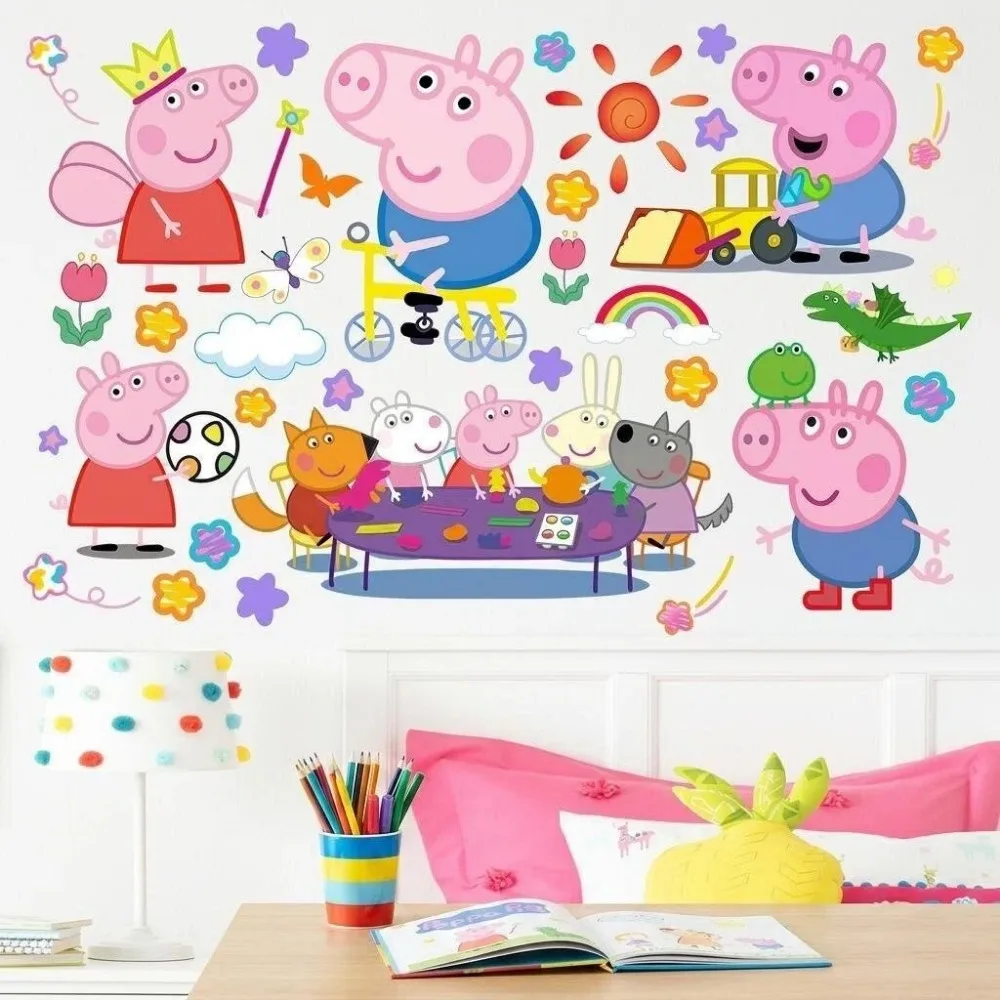 NEW Peppa Pig Cartoon DIY Wall Stickers for Kids Room Bedroom Living Room Kindergarten Anime Poster Decals Kids Wall Decoration view 3