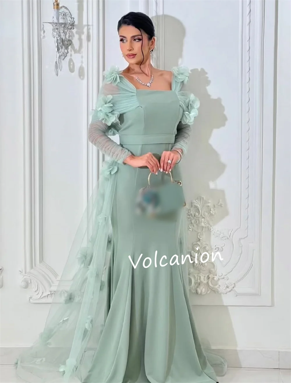 カスタマイズされたジャージーアップリケフラワーマーメイドオフショルダーロングドレスオーダーメイド機会イブニングエレガントファッションフォーマル