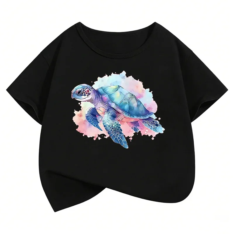 Y2K Children T-shirt Sea Turtle Colorful Kids Tshirts Summer Short Sleeve Tees Cartoon Animal Boys Girls Clothes Tops