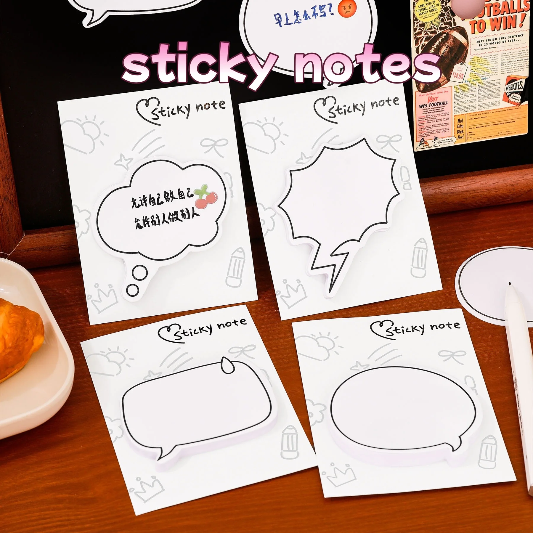 

Office Sticky Notes Creative Reusable Memo Pads adhesive Minimalist Dialog Box Note Paper for Students Cute Gift Idea School