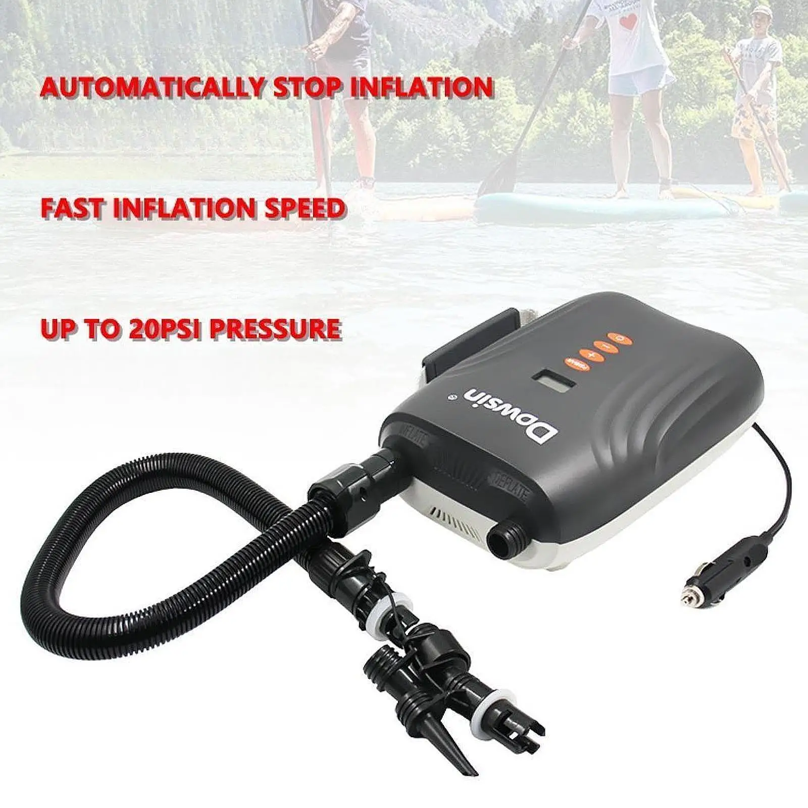 

Paddle Board Pump Portable Multifunctional with 6 Nozzles Air Inflator for Pool Float Water Toy Exercise Yoga Ball Boat Boats