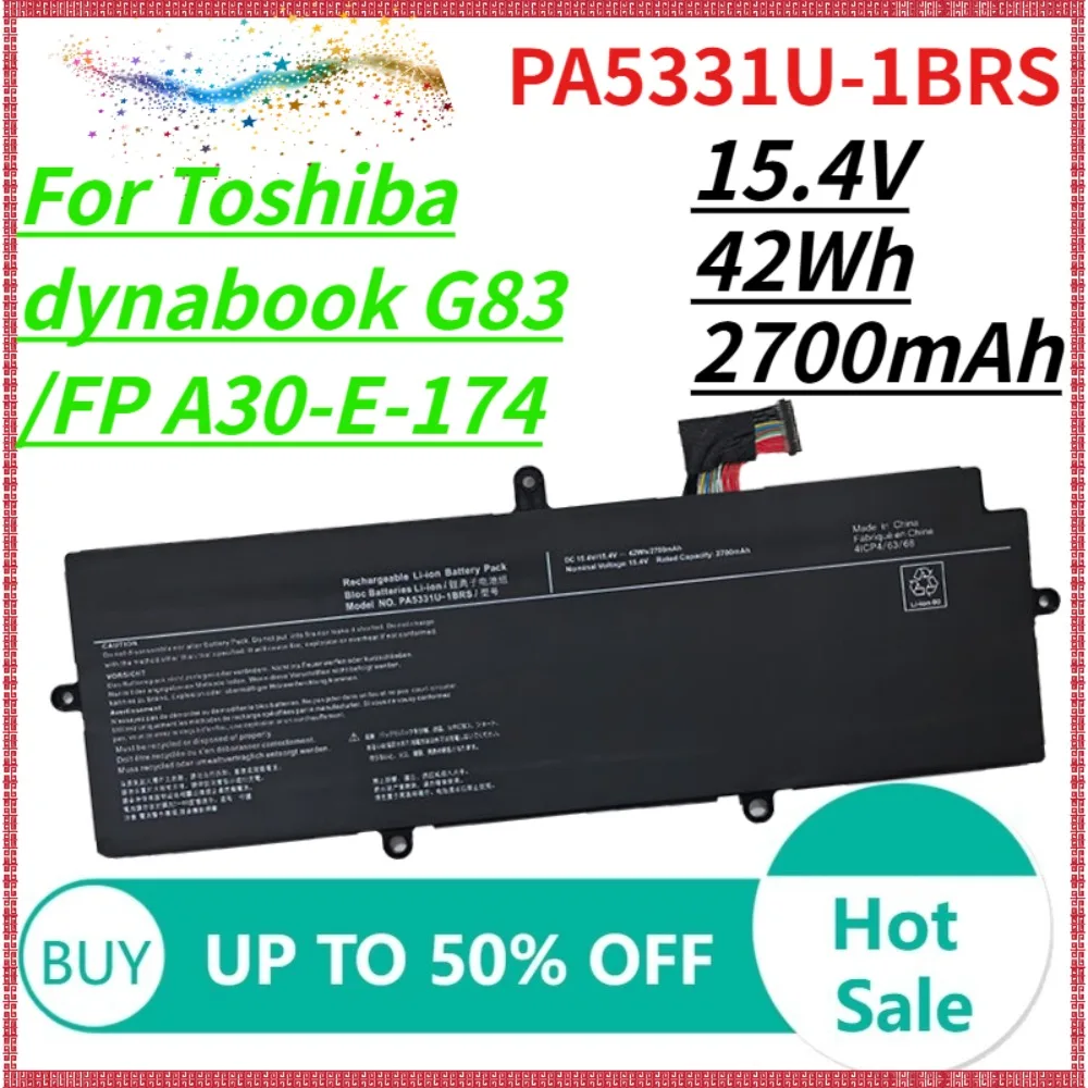 

Laptop Battery for Toshiba Dynabook Portege A30-E X30L-G R30-A R30-E-10K Terca A40-E A30-G-132 A40-G 42Wh 2700mAh PA5331U-1BRS