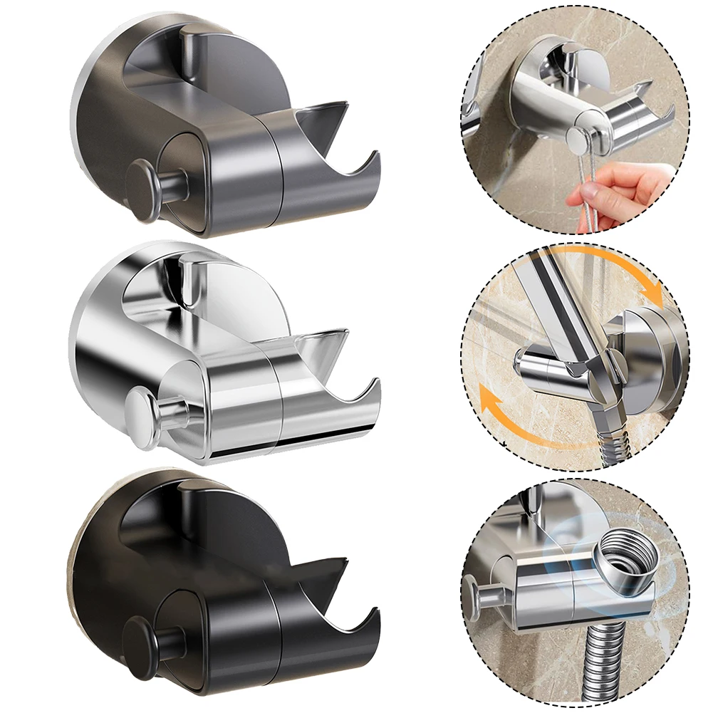 1pc Shower Head Holder 360° Adjustable Suction Cup Rotating Shower Base Bracket ABS Shower Rail Holder Bathroom Accessories