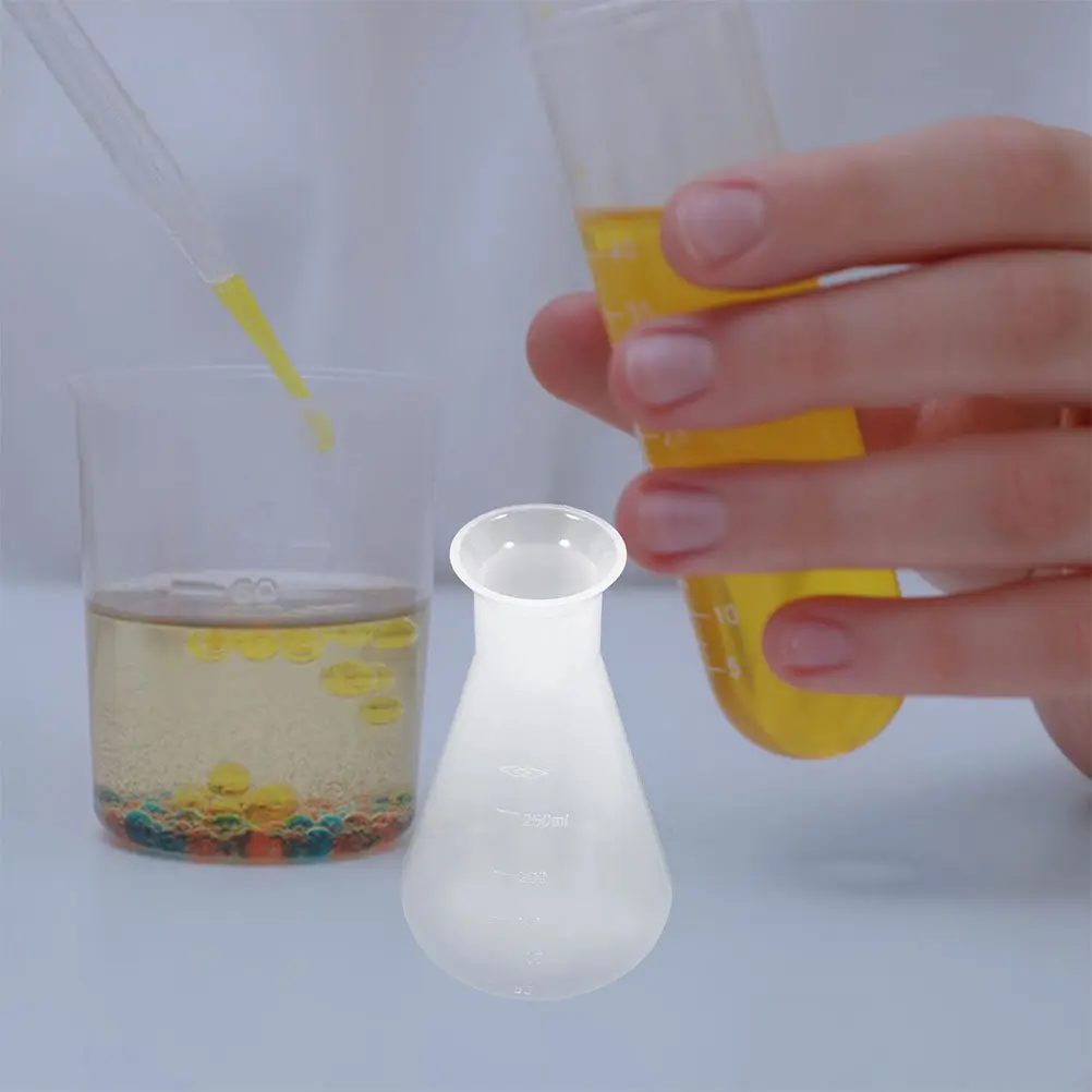 4Pcs Clear Plastic Conical Flask 250Ml Wide Mouth Graduated Lab Flask for Chemistry Science Education Mixing Heating Storage