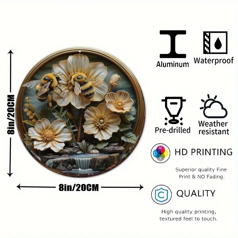 Dragonfly Bee 3D Round Metal Aluminum Sign Art Decorative Plates Entrance Gift Mask Theme For Bar Club Home Room Wall Decor