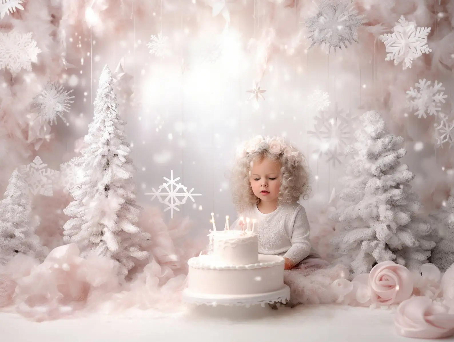 Mehofond Photography Background Pink Winter Wonderland Christmas Xmas Trees Kids Birthday Portrait Decor Backdrop Photo Studio