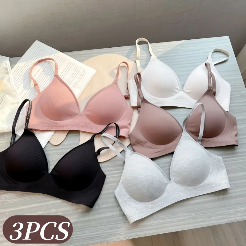 3Pcs/Set Non-wire Bra 3/4 Cup Bras For Women Letter Straps Bralette Sexy Lingerie U-Back Seamless Underwear S-XL