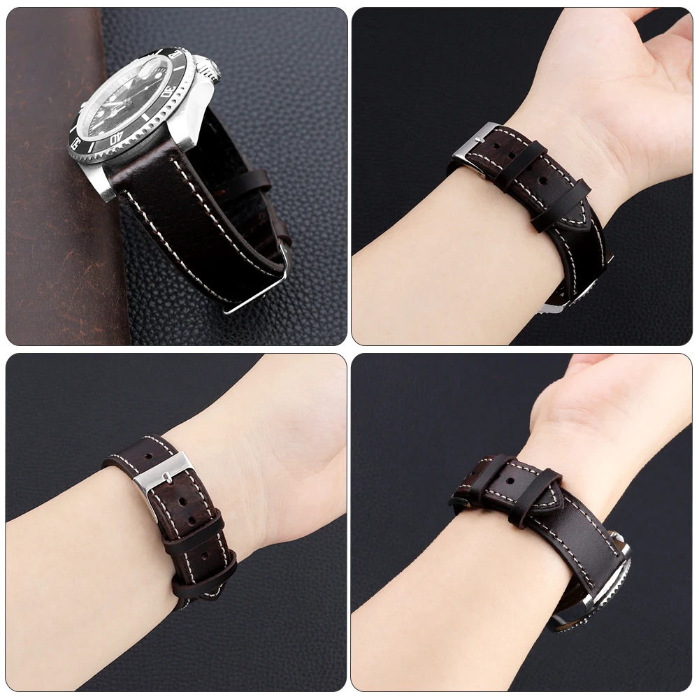 Genuine  Leather Watchband High Quality Bracelet Watch Band 16mm 18mm 20mm 22mm Oil Wax Crazy Horse Quick Release Watch Strap