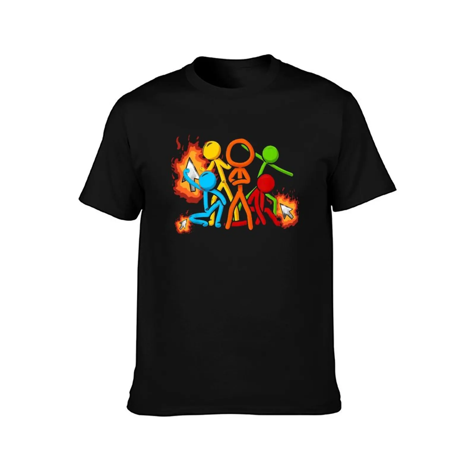 Alan Becker Five Stick Figures with Fire Mouse Pickaxe T-Shirt Summer Casual Cotton Tee Oversized Streetwear Tops 100% Cotton