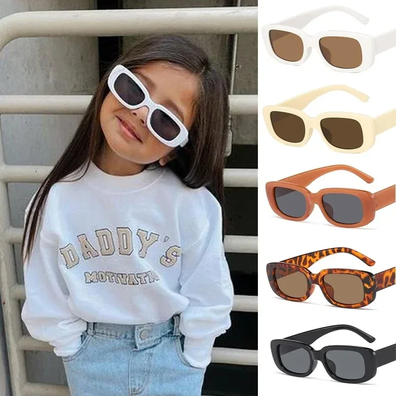 Vintage Frosted Rectangle Sunglasses for Children, Outdoor, Girls, Boys, Sweet, Protection, Classic Kids Sunglasses, Cute, UV400