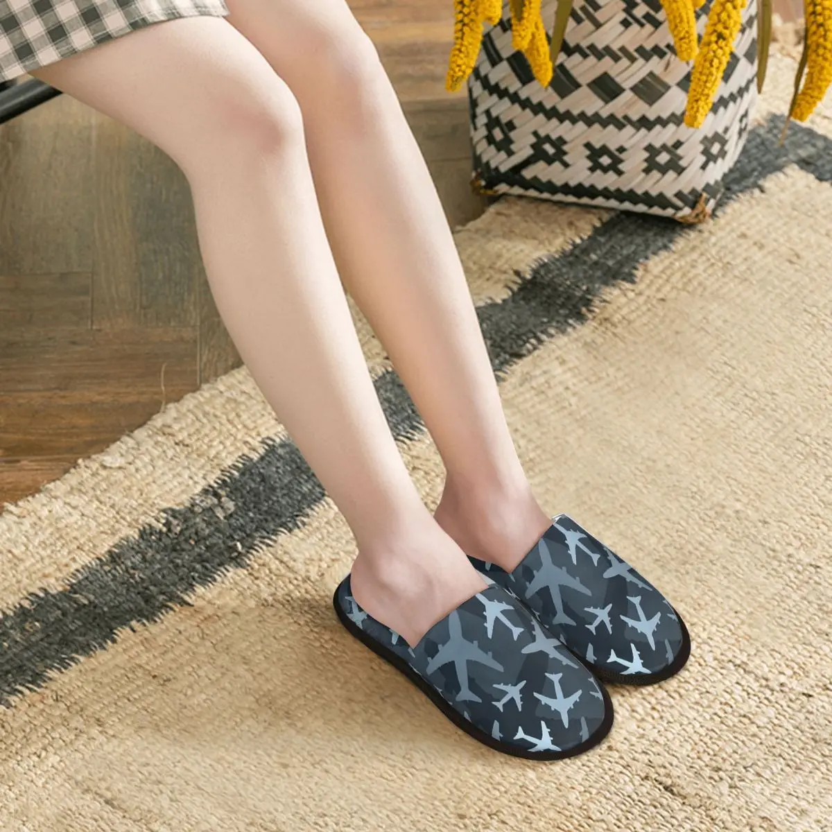 Custom Random Airplanes Pattern Aviation Fighter Pilot Slippers Memory Foam Warm Soft Women House Slipper Indoor Cozy Shoes