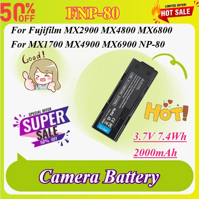 

Newly FNP-80 3.7V 7.4Wh 2000mAh Camera Battery for Fujifilm MX2900 MX4800 MX6800 MX1700 MX4900 MX6900 NP-80 Rechargeable Battery