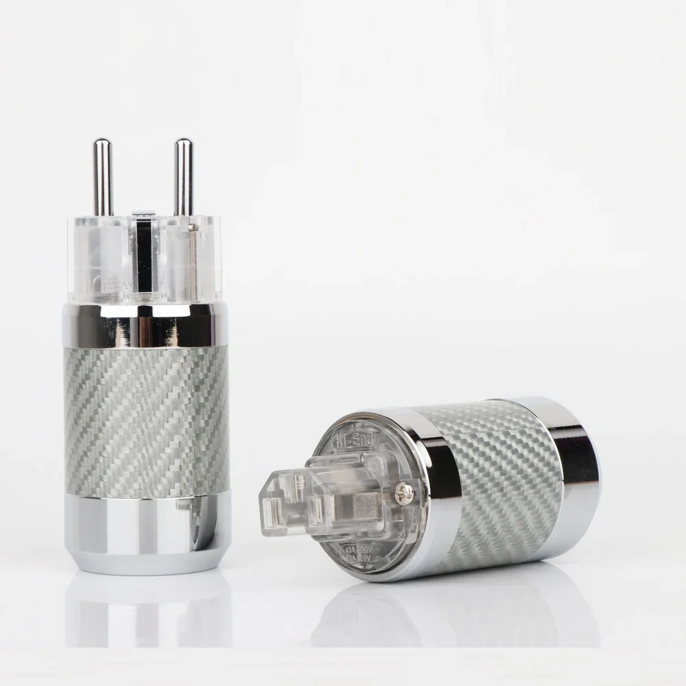 Hifi audio Silver Plated EU Schuko Power Plug IEC Female connector Carbon Fiber Metal Chassis Connector HI Eed