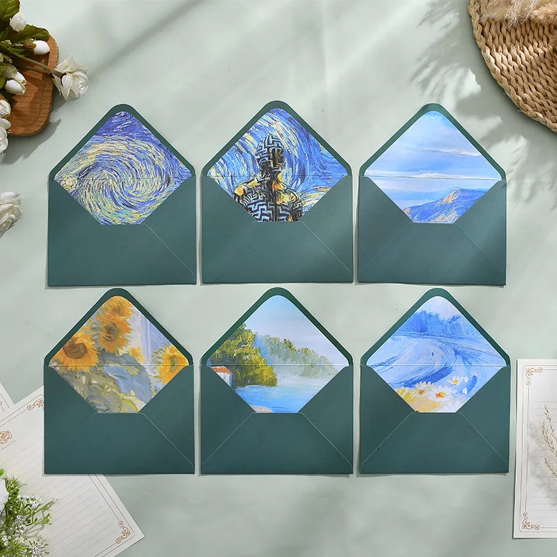 

10pcs Vintage Van Gogh Oil Painting Envelope & Paper Set - High-End Wax Seal Envs for Wedding Birthday Party Love Letters
