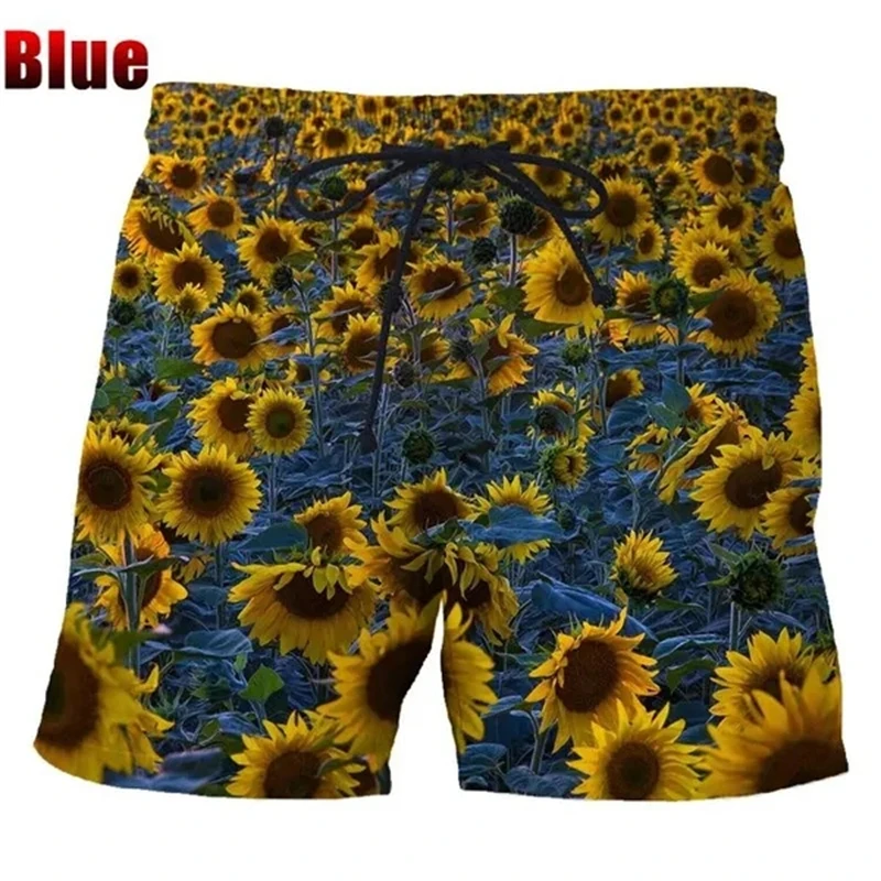 Girassol unissexo 3D calções soltos casuais, calças de praia masculinas e femininas outdoor infantil, nova moda colorida verão