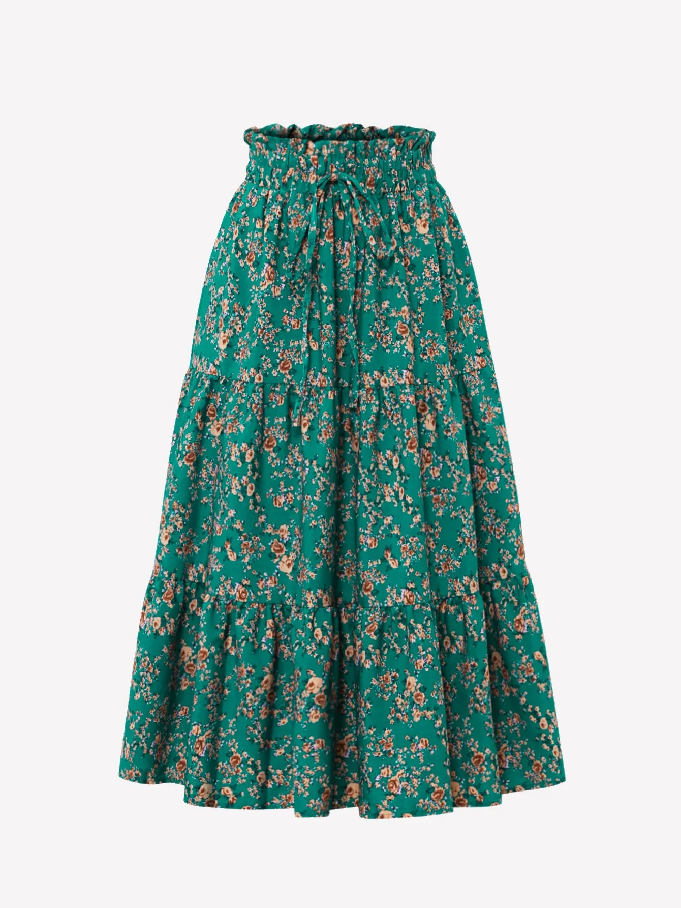 Summer Women's Floral Print Tiered Long Skirt with Smocked Waist – Black Floral, Red Floral, White Floral, Yellow Floral, Green