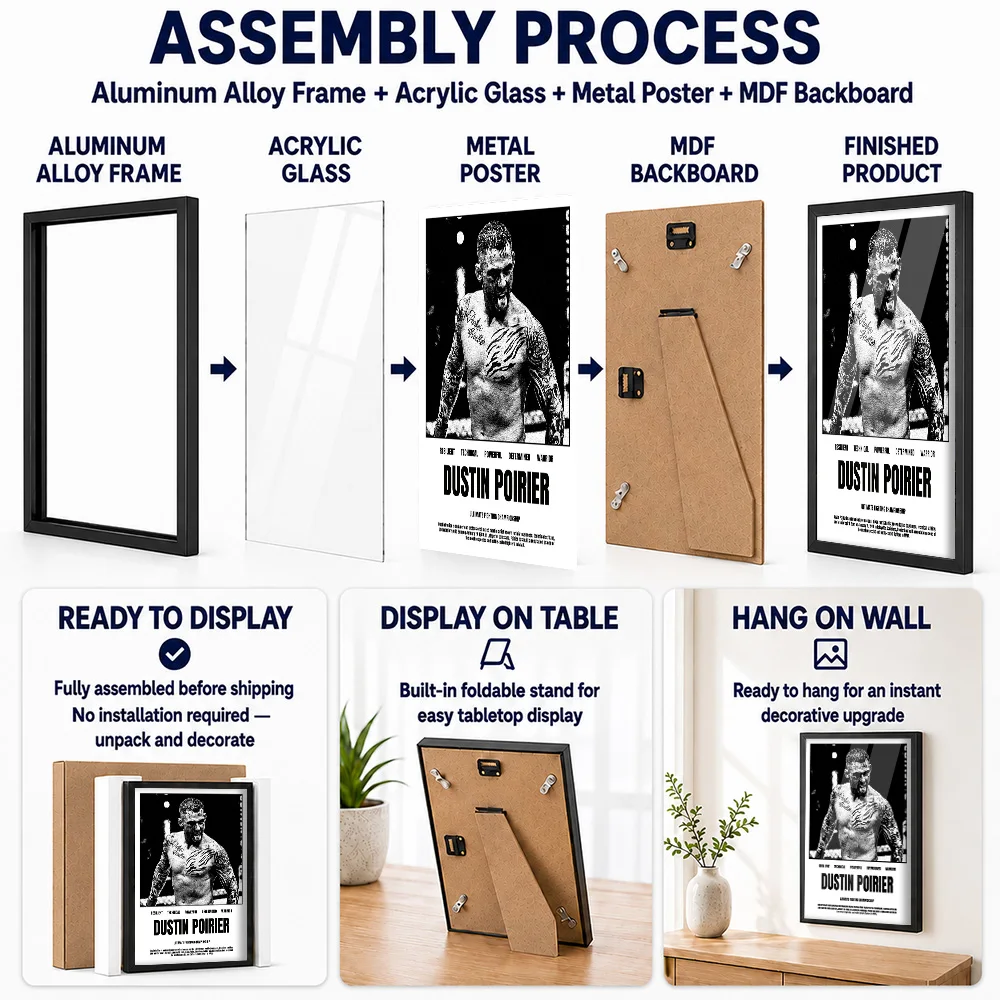 Dustin Poirier MMA Framed Aluminum Metal Poster Personalized Photographic Wall Art For Home Gym And Dojo, Martial Artist Gift