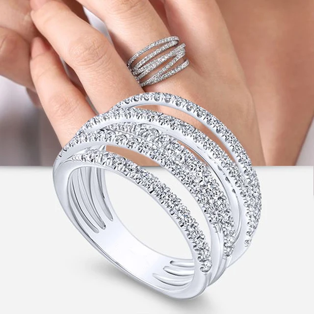 Huitan Fashion wielowarstwowy pierścionek na palec z krzyżem z olśniewającym CZ kamień odzież na co dzień oświadczenie pierścionki dla kobiet Party biżuteria 2022