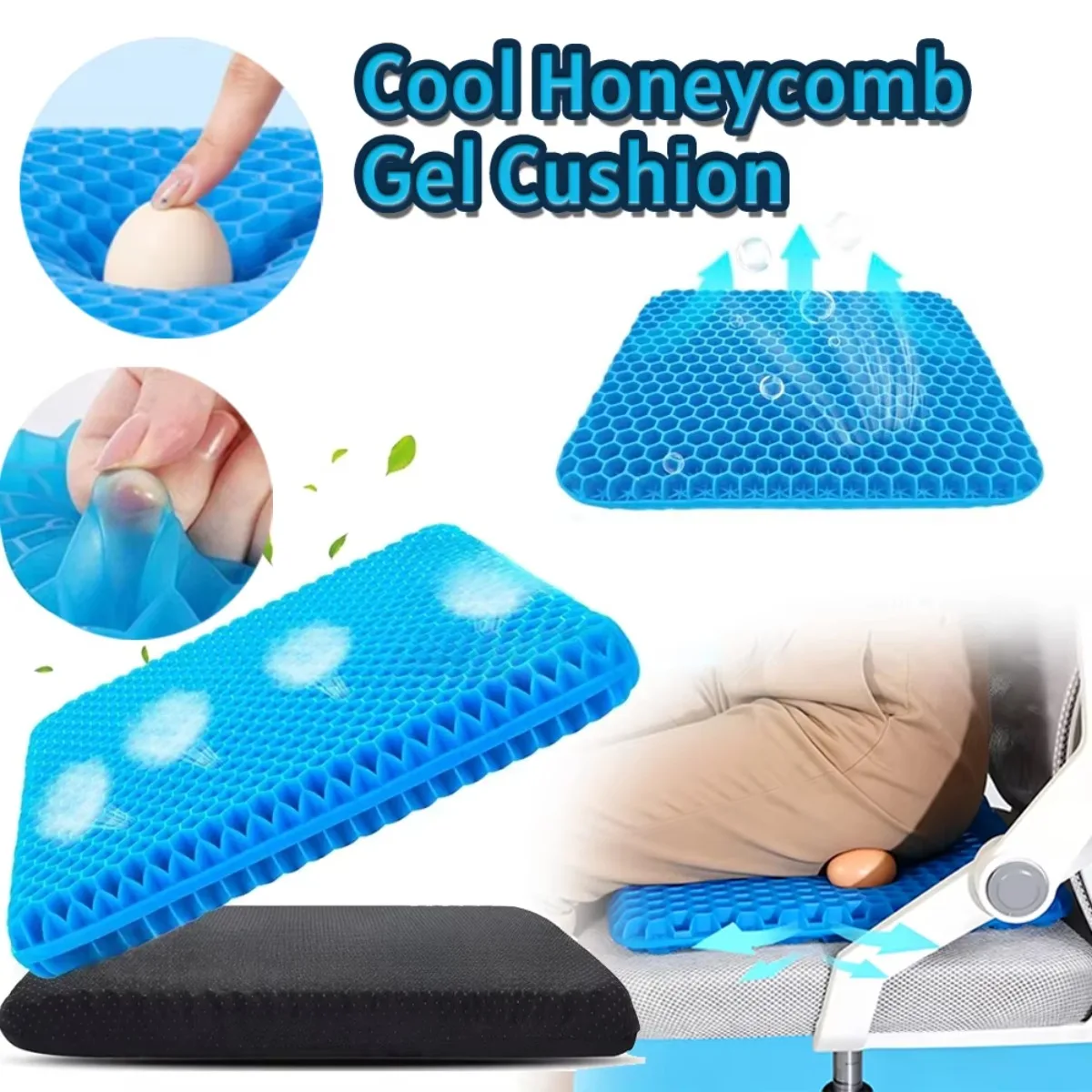 Honeycomb Gel Seat Cushion 1PC Breathable Summer Relieve Tailbone Back Pressure Pain for Home Office Car Wheelchair Pad