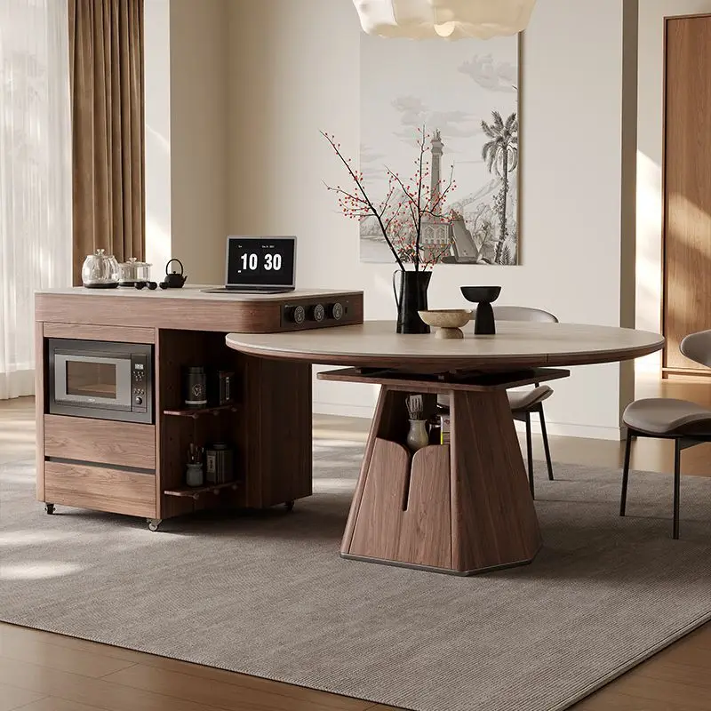 Italian multi-function folding telescopic square and round dual-purpose solid wood dining table kitchen household dining table